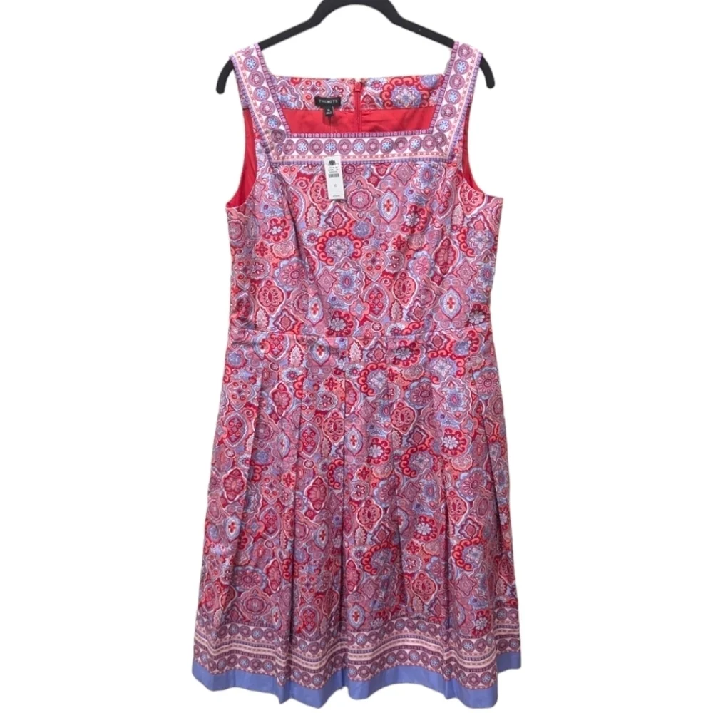 Talbots Sleeveless Fit & Flare Red & Purple Paisley Print Dress (10)